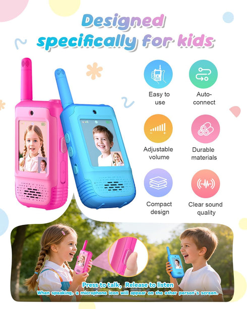 KAKTIN 2 Pack 3 3-12 1000Ft Video Walkie Talkies for Kids, Kids Walkie Talkies with Voice Changers, Rechargeable Toy