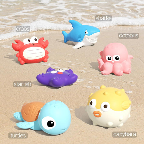 XAWACAH 6-12-18 6 Set 1 (6 Pack) Bath Toys for Toddlers Month, Bathtub Toys with Baby Bath Animals, No-Hole Design
