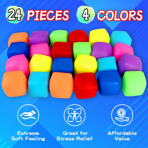 BitsFun 24Pack Mini Cubes Squishy Fidget Toys Squeeze Toys- Stress Cubes Mini Bulk Sensory Squishies Nice Ice Cube