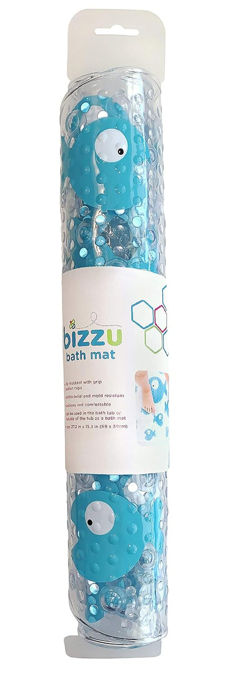 Large Non-Slip Baby Bath Mat, Strong Suction Cups, Baby Bath Tub Time Essentials, Blue Fish Design