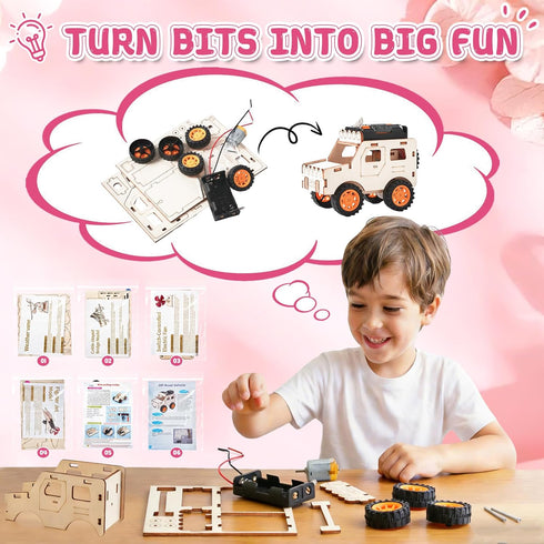 RISFUNIA 24 Pack Valentines Gifts for Kids Classroom, Wooden STEM Kits, Kids Valentines Day Cards for School Exchange