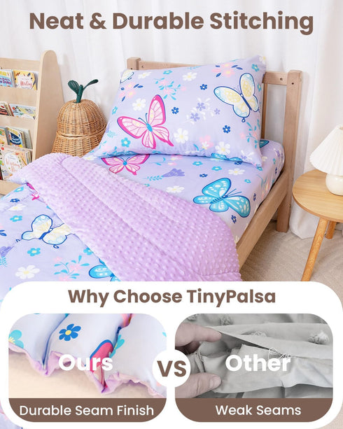 Set, 4-Piece Set TinyPalsa Butterfly Toddler Bedding Comforter for Girls and Boys, Breathable Crib Bedding Includes