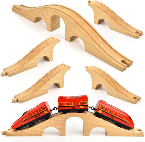 Mototo 2 Pack Wooden Train Track Bridge Wooden Train Accessories Wood Track