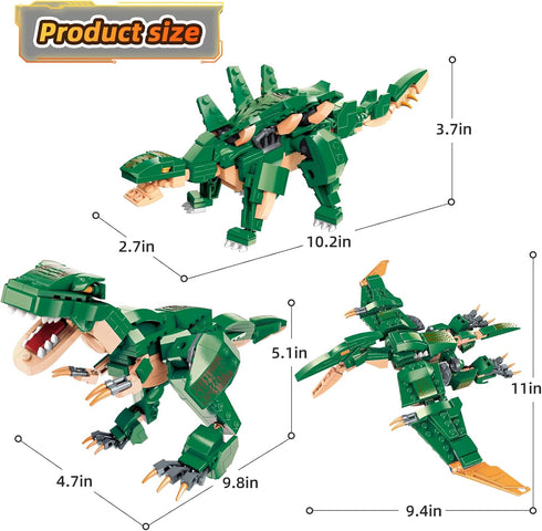 STEM 3 in 1 Dinosaurs Building Blocks Toys for Kids Age 6-10, Educational Compatible with Lego, Best Gifts for Boys