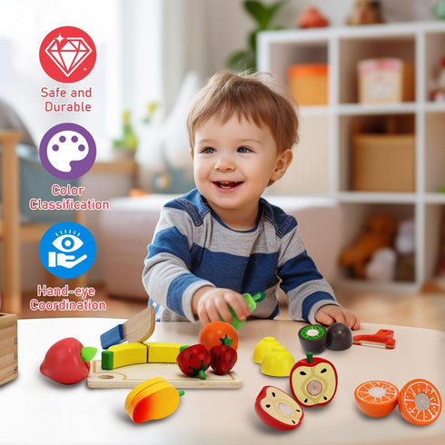 Set Set Wooden Play Food for Toddlers Toys Pretend Play Kitchen Accessories Fruit Cutting for Kids Gift for Boys Girls