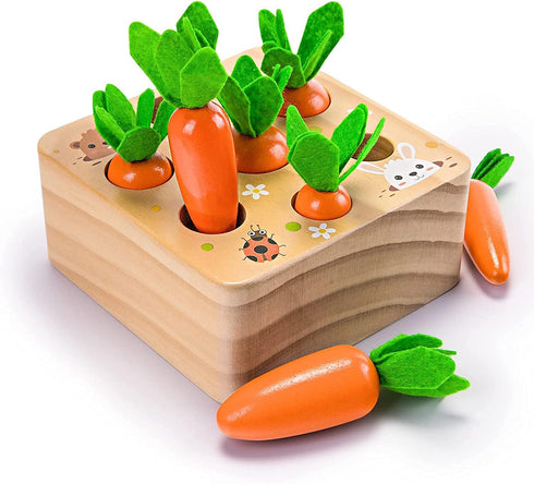 Ancaixin Montessori Toys for Babies 6-12 Months, Educational Carrot Harvest Toy, Wooden Shape Sorting Puzzle Gifts