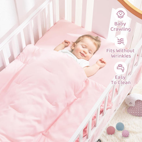 Set, 3-Piece Set Set Girl Crib Bedding Crib Comforter for Girls, Boho Ruffle Pink Nursery Bedding Include Crib