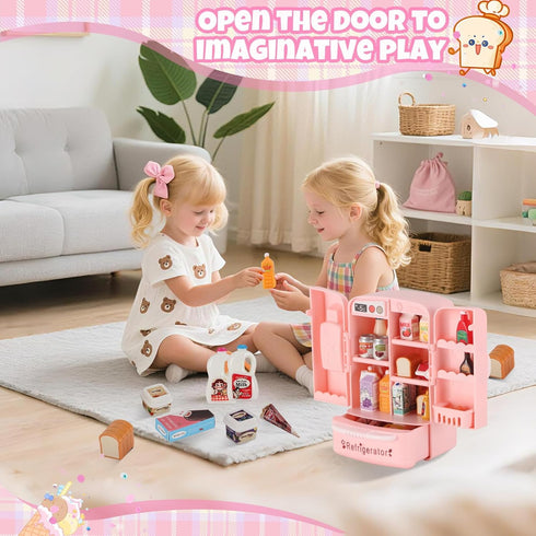 kimo 40+ Playset. Mini Refrigerator Toy, Fill The Fridge with Ice Cream, Juice & Mini Food Toys for Dollhouse