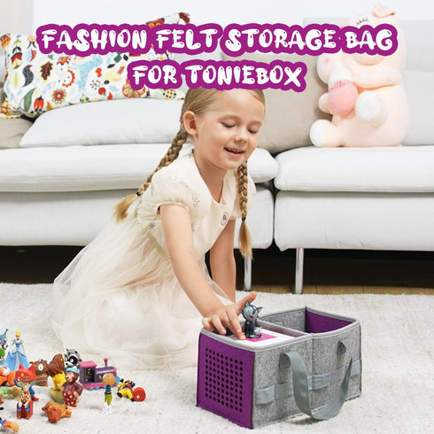 GISEO Set 2 Carrying Case for Tonies Starter & Storage Bag for Tonies Figurine, Felt Cloth Musical Toy Folding Bag