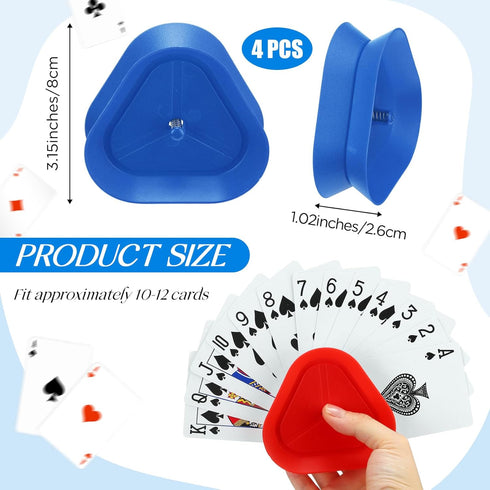 4 Pcs Kids Card Holders Playing Card Holder for Kids Plastics Playing Card Tray for Adults Free Poker Holder Tray Happy New Year Family Card Activity Game Holds 10-12 Cards Each(Colorful)
