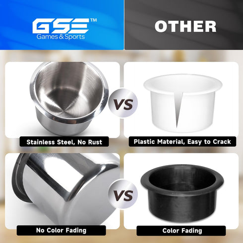 GSE Stainless Steel Drop-in Anti-Spill Drink Cup Holder for Casino Poker Table, Work Desk, RV Cars & Trucks