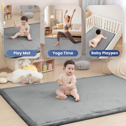 Floor,1.3" Tummy Baby Play Mat for Thick Memory Foam Time Mat,Soft Coral Velvet Nursery Rug,Large Non Slip