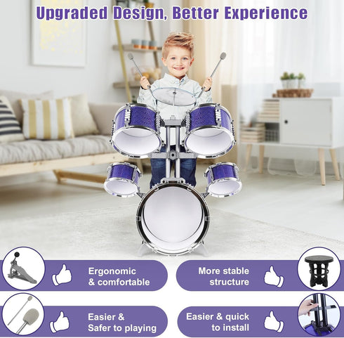 Set 3 4 5 6 7 8 M SANMERSEN Kids Toys Jazz Drum - Upgraded Rock Drum Kit with Stool Musical Instruments Educational