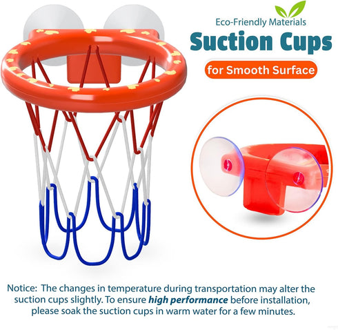 Bath Toys – Bathtub Basketball Hoop for Toddlers, 4 No-Hole Balls & Strong Suction Cups, Fun Bath Toy