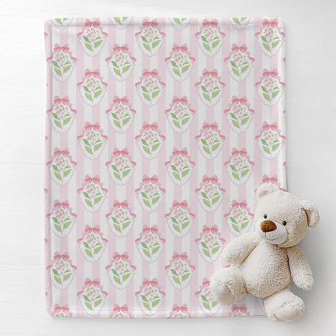 Cstdyfrv Summer 60x80in Pastel Flowers Bows Striped Baby Blankets for Boys Girls Pink Blue Hydrangea Floral Ribbon Bows