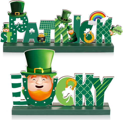 Blulu St. Patrick Table Decorations - Lucky Table Centerpiece, Cute Leprechaun Irish Shamrock Sign for Dinner Party