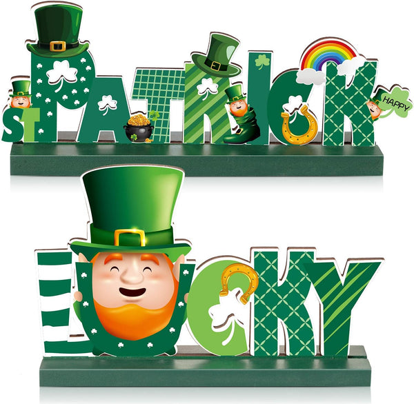 Blulu St. Patrick Table Decorations - Lucky Table Centerpiece, Cute Leprechaun Irish Shamrock Sign for Dinner Party
