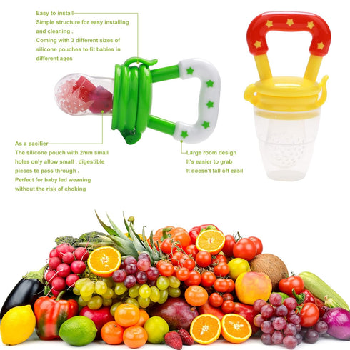 Food Feeder for Baby, Fruit Feeder Pacifier (3 Pcs) with Silicone Baby Food Dispensing Spoon and Pacifier Clip