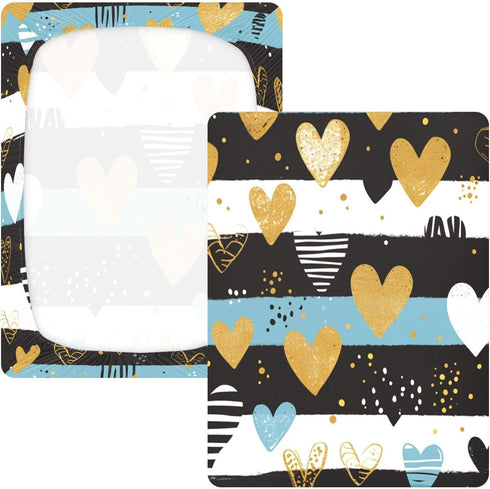 Bseiialft 52 28 Gold Blue Hearts Stripes Crib Sheets for Boys Girls Soft and Breathable Cotton Baby Sheets for Standard