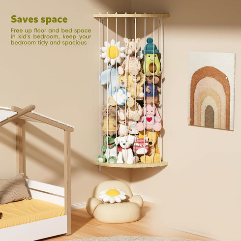 Dayacoco 80 Shelf,60-80 in Stuffed Animal Storage Wooden Corner in Length Adjustable,Stuffed Animal Organizer,Wall