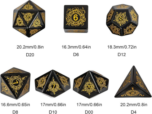 UDIXI Stone D&D Dice Set 7PCS Obsidian Dice with Gift Case for Dungeons and Dragons MTG