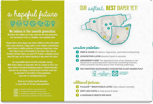 Seventh Generation Baby Diapers, Chlorine Free Newborn Diapers Sensitive Protection, 80 Count