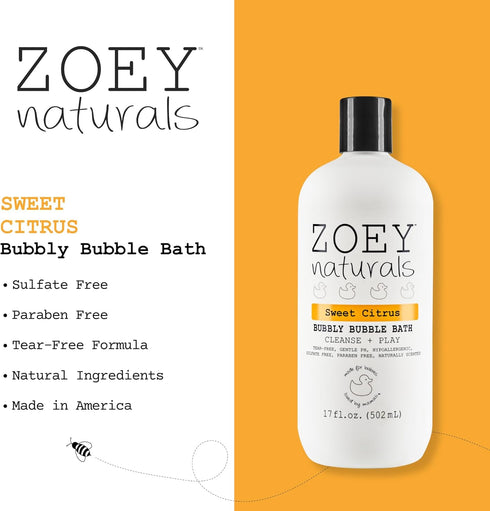 17 oz Zoey Naturals - Sweet Citrus Bubble Bath for Kids & Babies - Organic Tear-Free, Non-Toxic Toddler Soap