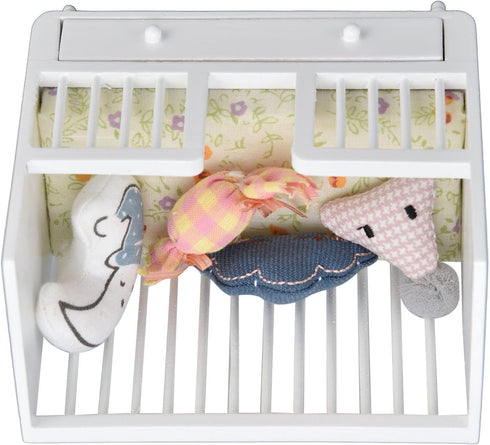 Dollhouse Crib 1:12 Miniature Baby DIY Accessories with 4 Cushions for Dollhouse Room