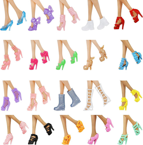 BJDBUS 1 Doll Shoes Rack Shelf + 20 Pairs Shoes Set, High Heel Boots Sandals Assorted for 11.5 Inch Girl Doll