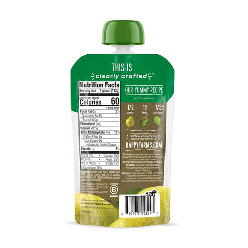 2 4 (Pack 16) Happy Baby Organics Stage Baby Food Pouches, Gluten Free, Vegan & Healthy Snack, Clearly Crafted Fruit