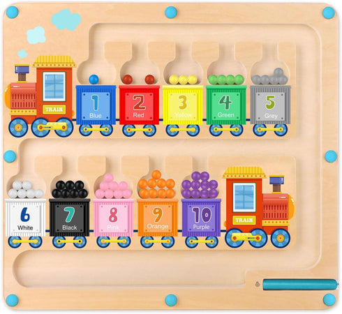 Magnetic Color and Number Maze Toy, Wooden Magnet Balls Educational Toys for Fine Motor Skills Activities for Kids