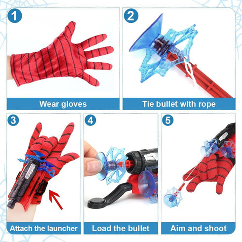 Spider Web Shooter, Superheroes Wrist Launcher Toy, Funny Educational Toys, Spider Gloves Man Cosplay Gift (Red)