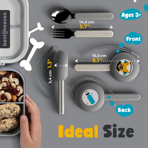 Bentoheaven Kids Travel Utensils with Case, Food-Grade Stainless Steel & BPA-Free Plastic, Reusable Flatware (Bulldog)