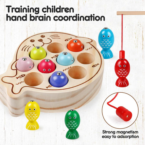 Magnetic Wooden Fishing Game Toys, Toddler Montessori Puzzle for Boys Girls Ages 3+, Educational Activities