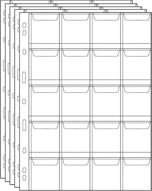 Uncle Paul Coin Collecting Pages, 5 Sheets, 20 Pockets, Standard 9-Hole Coin Pocket Inserts