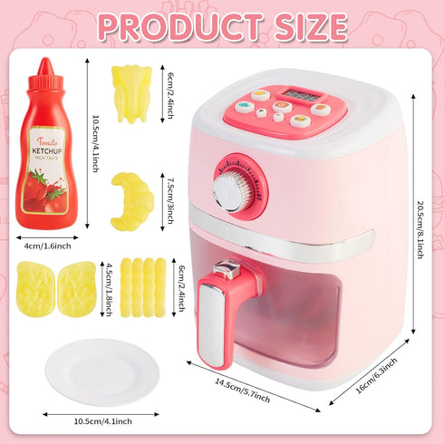 Set 3-5 4-8,Pink Play Kitchen Accessories, Pretend Kitchen Appliances with Toy Air Fryer for Kids with Sound