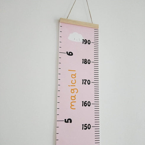 Kids Growth Chart, Wood Frame Fabric Canvas Height Measurement Ruler, 7.9 x 79in, Pink - Cloud