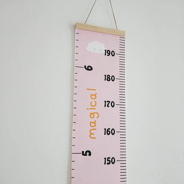 Kids Growth Chart, Wood Frame Fabric Canvas Height Measurement Ruler, 7.9 x 79in, Pink - Cloud