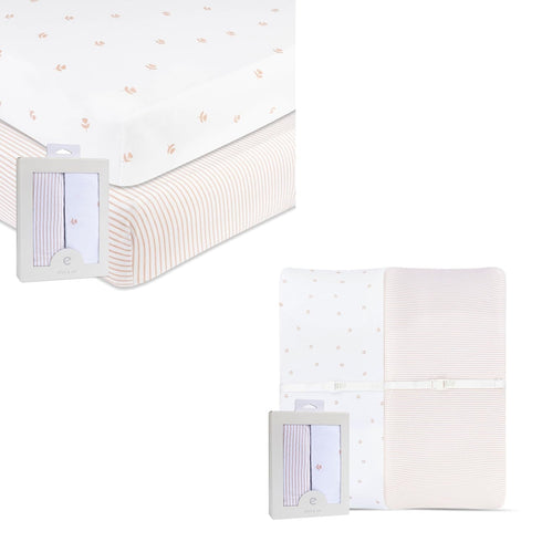 Changing Pad Cover and Crib Sheet Set Bundle (Pink Tulip Collection)