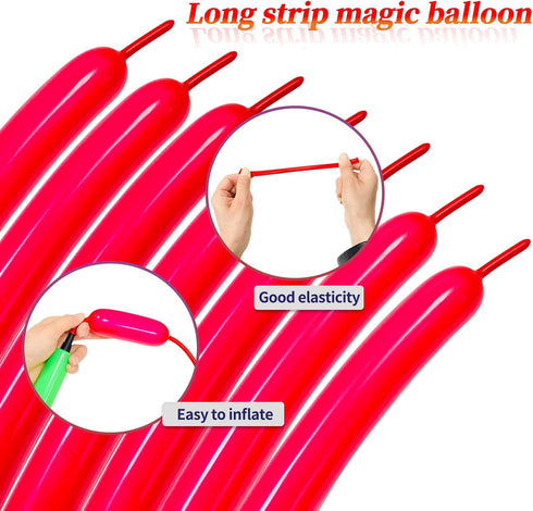 100pcs Red 260 Balloons, Thickening Latex Long Twisting Balloons for Animal Models, Halloween, Xmas, Birthdays