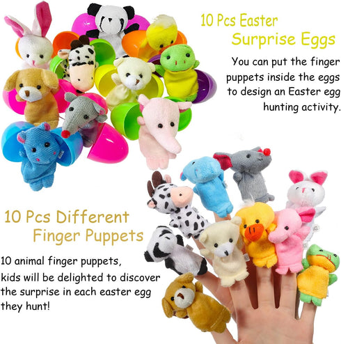 BAINFE 2.76'' 10 Pack Easter Eggs Basket Stuffers Finger Puppet for Theme Party Favor, Egg Hunt Filler, Goodie Bag