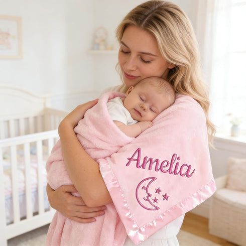 XJoyBloush -36" 36" Personalized Baby Blanket with Embroidered Name,Custom Baby Receiving Blankets Soft Fleece Toddler