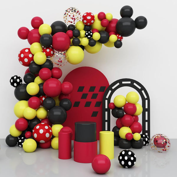 Mouse Balloons Garland Arch Kit, 100pcs Red Black Yellow Confetti Balloons for Cartoon Mouse Theme Party