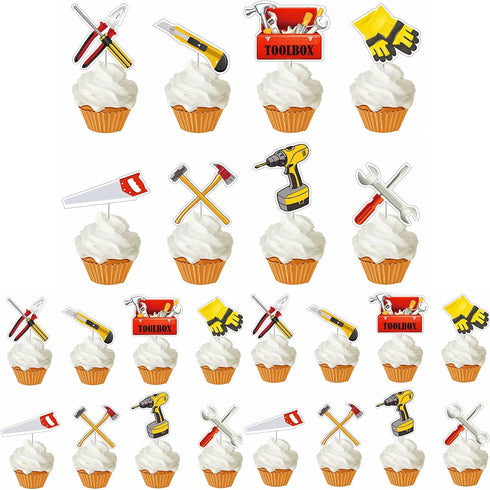 The DaPai 24 Pack Tools Themed Cupcake Toppers Cake Decorations Handyman Toolbox Plier Hammer