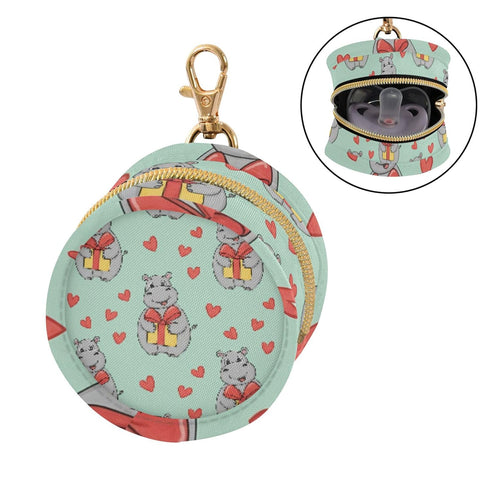 PYBUG Hippos Round Pacifier Storage Case, Polyester & TPU Lined with Hook Buckle, Pacifier Container Box for Baby
