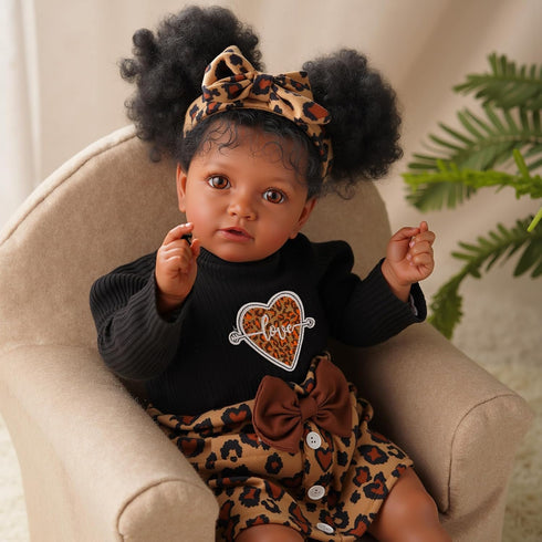 5-Piece 17-22 Inch 3+ BABESIDE Reborn Baby Doll Clothes, Baby Doll Clothes Fits Dolls with Leopard Dress, Headband