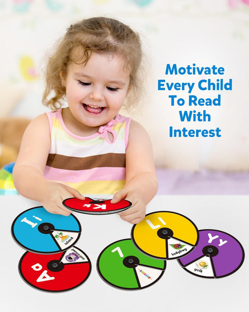 Coogam Interactive Alphabet Spinning Card for Toddler, ABC Letters Numbers Learning Game, Montessori Toy Gift