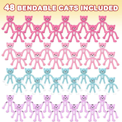 Set 48 ArtCreativity Mini Cats Bendable Toys for Kids, of Flexible Cat Fidget Toy Bendable Action Figures for Boys