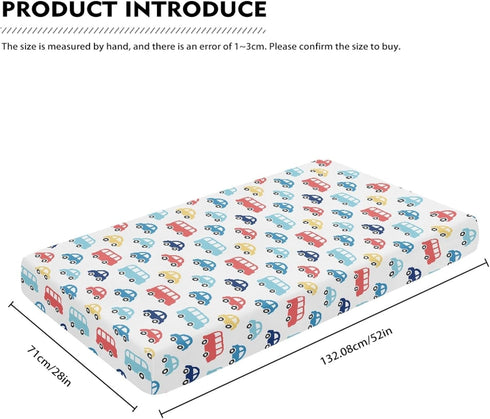 Winpema 28"x52" Colorful Cars Buses Fitted Crib Sheet Taxi Baby Crib Sheet Fit Standard Crib and Toddler Mattress,Crib