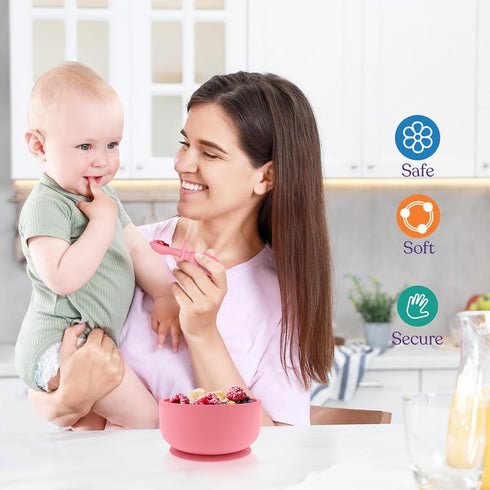 Suction Bowl with Lids and Spoons, Extra Strong Baby Feeding Essentials, BPA Free Silicone Baby Bowls for Infants &